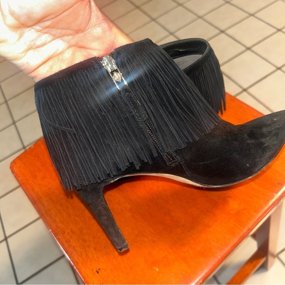 Sam Edleman Kandice Black Fringe Suede Booties Sz 7 - Picture 2 of 4